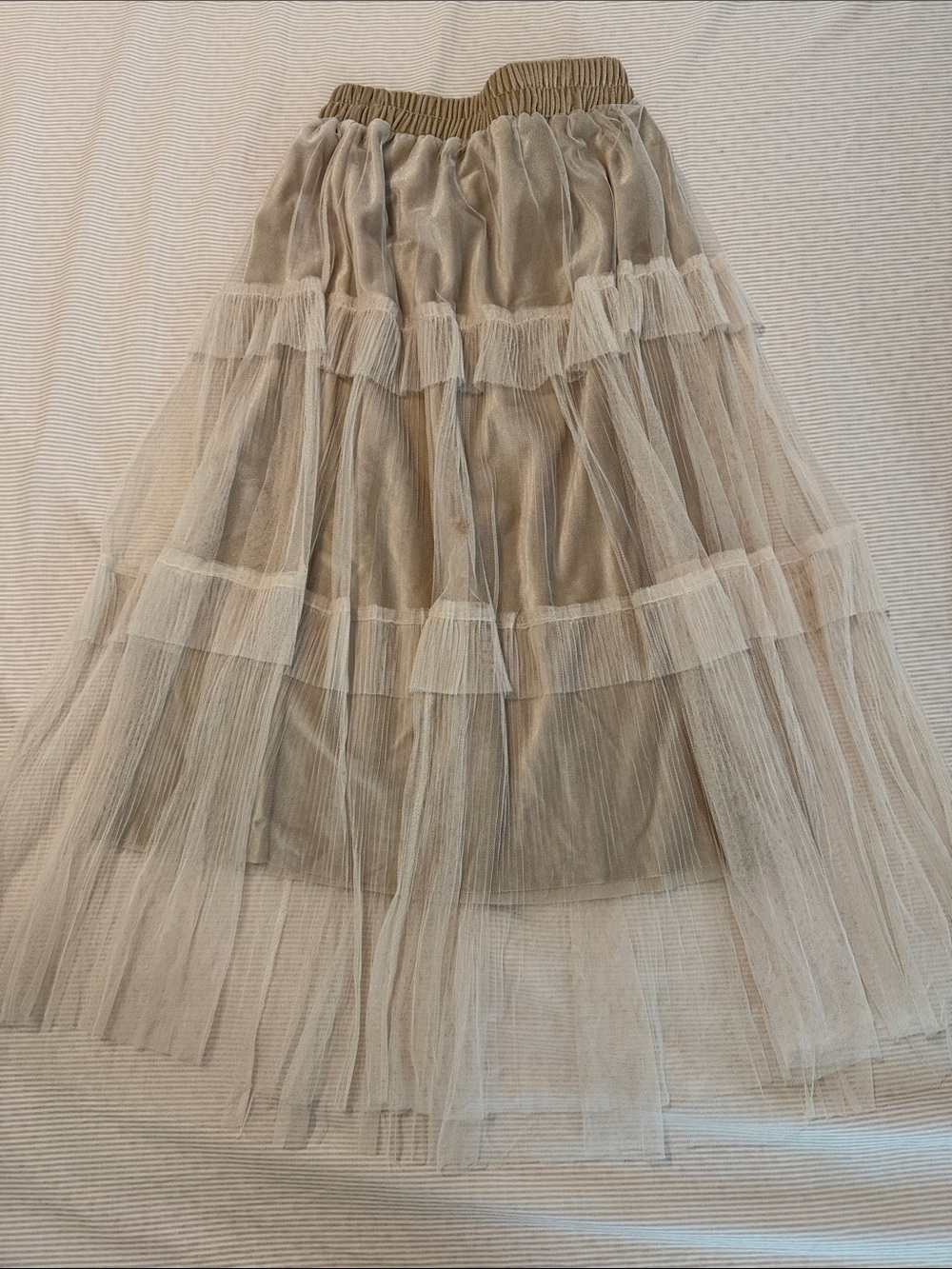 Sheer Tiered Tulle Midi Skirt - Beige
